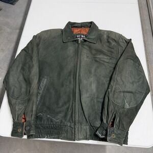 Vintage U2 Wear Leather Bomber Jacket Green Distressed Full Zip Mens small